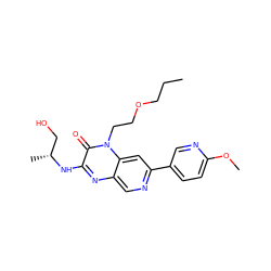 CCCOCCn1c(=O)c(N[C@H](C)CO)nc2cnc(-c3ccc(OC)nc3)cc21 ZINC000045260489