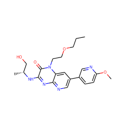 CCCOCCn1c(=O)c(N[C@H](C)CO)nc2ncc(-c3ccc(OC)nc3)cc21 ZINC000045318176