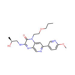 CCCOCCn1c(=O)c(NC[C@H](C)O)nc2cnc(-c3ccc(OC)nc3)cc21 ZINC000045245695