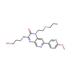 CCCOCCn1c(=O)c(NCCCO)nc2cnc(-c3ccc(OC)nc3)cc21 ZINC000045254064