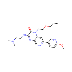 CCCOCCn1c(=O)c(NCCN(C)C)nc2cnc(-c3ccc(OC)nc3)cc21 ZINC000045244921