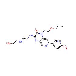 CCCOCCn1c(=O)c(NCCNCCO)nc2cnc(-c3ccc(OC)nc3)cc21 ZINC000045252929