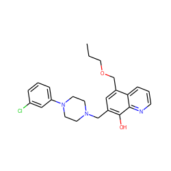 CCCOCc1cc(CN2CCN(c3cccc(Cl)c3)CC2)c(O)c2ncccc12 ZINC000053184594