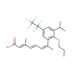 CCCOc1c(/C(C)=C\C=C\C(C)=C\C(=O)O)cc(C(F)(F)C(F)(F)F)cc1C(C)C ZINC000013587543