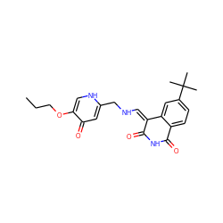 CCCOc1c[nH]c(CN/C=C2\C(=O)NC(=O)c3ccc(C(C)(C)C)cc32)cc1=O ZINC000040917489