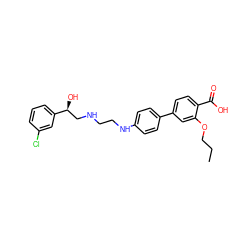 CCCOc1cc(-c2ccc(NCCNC[C@H](O)c3cccc(Cl)c3)cc2)ccc1C(=O)O ZINC000040862120