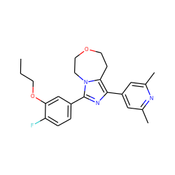 CCCOc1cc(-c2nc(-c3cc(C)nc(C)c3)c3n2CCOCC3)ccc1F ZINC001772640052