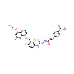 CCCOc1cc(C)nc2c(OCc3c(Cl)ccc(N(C)C(=O)CNC(=O)/C=C/c4ccc(C(=O)NC)cc4)c3Cl)cccc12 ZINC000026723579