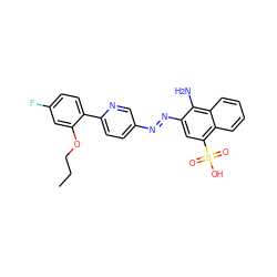 CCCOc1cc(F)ccc1-c1ccc(/N=N/c2cc(S(=O)(=O)O)c3ccccc3c2N)cn1 ZINC000223773374