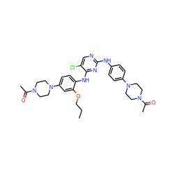 CCCOc1cc(N2CCN(C(C)=O)CC2)ccc1Nc1nc(Nc2ccc(N3CCN(C(C)=O)CC3)cc2)ncc1Cl ZINC001772640147