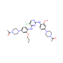 CCCOc1cc(N2CCN(C(C)=O)CC2)ccc1Nc1nc(Nc2ccc(N3CCN(C(C)=O)CC3)cc2OC)ncc1Cl ZINC000207035455