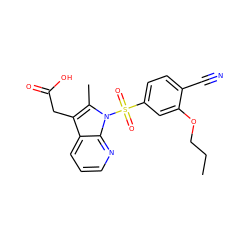 CCCOc1cc(S(=O)(=O)n2c(C)c(CC(=O)O)c3cccnc32)ccc1C#N ZINC000117596113