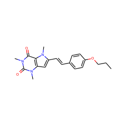 CCCOc1ccc(/C=C/c2cc3c(c(=O)n(C)c(=O)n3C)n2C)cc1 ZINC000095595656