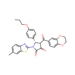 CCCOc1ccc([C@@H]2C(C(=O)c3ccc4c(c3)OCCO4)C(=O)C(=O)N2c2nc3ccc(C)cc3s2)cc1 ZINC000098046618