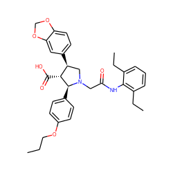 CCCOc1ccc([C@H]2[C@H](C(=O)O)[C@@H](c3ccc4c(c3)OCO4)CN2CC(=O)Nc2c(CC)cccc2CC)cc1 ZINC000003953115