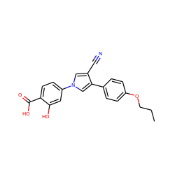 CCCOc1ccc(-c2cn(-c3ccc(C(=O)O)c(O)c3)cc2C#N)cc1 ZINC000200828279