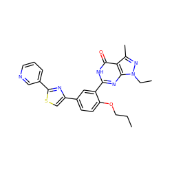 CCCOc1ccc(-c2csc(-c3cccnc3)n2)cc1-c1nc2c(c(C)nn2CC)c(=O)[nH]1 ZINC000001541553