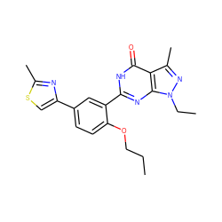 CCCOc1ccc(-c2csc(C)n2)cc1-c1nc2c(c(C)nn2CC)c(=O)[nH]1 ZINC000001541552