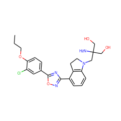 CCCOc1ccc(-c2nc(-c3cccc4c3CCN4CC(N)(CO)CO)no2)cc1Cl ZINC000114103139