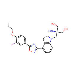 CCCOc1ccc(-c2nc(-c3cccc4c3CCN4CC(N)(CO)CO)no2)cc1I ZINC000114102312