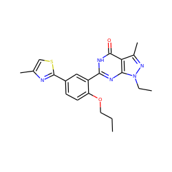 CCCOc1ccc(-c2nc(C)cs2)cc1-c1nc2c(c(C)nn2CC)c(=O)[nH]1 ZINC000001541551