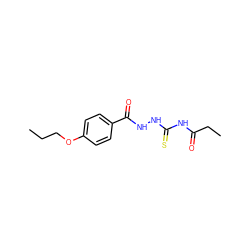 CCCOc1ccc(C(=O)NNC(=S)NC(=O)CC)cc1 ZINC000002064446