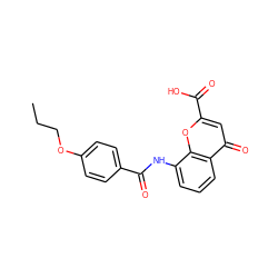 CCCOc1ccc(C(=O)Nc2cccc3c(=O)cc(C(=O)O)oc23)cc1 ZINC000096271898