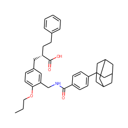 CCCOc1ccc(C[C@H](CCc2ccccc2)C(=O)O)cc1CNC(=O)c1ccc(C23CC4CC(CC(C4)C2)C3)cc1 ZINC000095577323