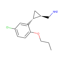 CCCOc1ccc(Cl)cc1[C@@H]1C[C@H]1CN ZINC000299853824