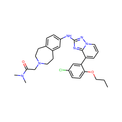 CCCOc1ccc(Cl)cc1-c1cccn2nc(Nc3ccc4c(c3)CCN(CC(=O)N(C)C)CC4)nc12 ZINC000096169811