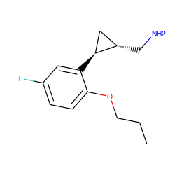 CCCOc1ccc(F)cc1[C@H]1C[C@@H]1CN ZINC000299853752