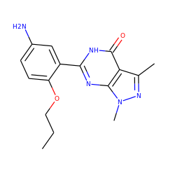 CCCOc1ccc(N)cc1-c1nc2c(c(C)nn2C)c(=O)[nH]1 ZINC000013755573