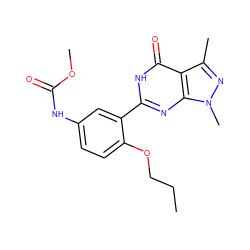 CCCOc1ccc(NC(=O)OC)cc1-c1nc2c(c(C)nn2C)c(=O)[nH]1 ZINC000013755581