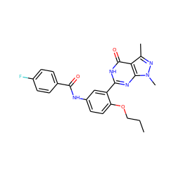 CCCOc1ccc(NC(=O)c2ccc(F)cc2)cc1-c1nc2c(c(C)nn2C)c(=O)[nH]1 ZINC000013755579