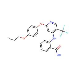 CCCOc1ccc(Oc2cc(Nc3ccccc3C(N)=O)c(C(F)(F)F)cn2)cc1 ZINC000073168517