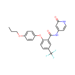 CCCOc1ccc(Oc2ccc(C(F)(F)F)cc2C(=O)Nc2cc[nH]c(=O)c2)cc1 ZINC000143195198