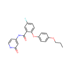 CCCOc1ccc(Oc2ccc(F)cc2C(=O)Nc2cc[nH]c(=O)c2)cc1 ZINC000143167826