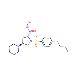 CCCOc1ccc(S(=O)(=O)N2C[C@@H](N3CCCCC3)C[C@@H]2C(=O)NO)cc1 ZINC000013835742