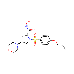 CCCOc1ccc(S(=O)(=O)N2C[C@@H](N3CCOCC3)C[C@@H]2C(=O)NO)cc1 ZINC000013835746