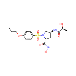 CCCOc1ccc(S(=O)(=O)N2C[C@@H](NC(=O)[C@H](C)O)C[C@@H]2C(=O)NO)cc1 ZINC000027554084