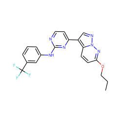 CCCOc1ccc2c(-c3ccnc(Nc4cccc(C(F)(F)F)c4)n3)cnn2n1 ZINC000013582617