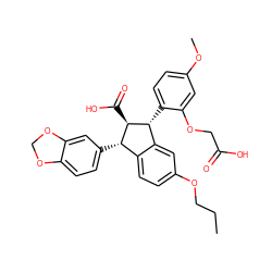 CCCOc1ccc2c(c1)[C@@H](c1ccc(OC)cc1OCC(=O)O)[C@H](C(=O)O)[C@H]2c1ccc2c(c1)OCO2 ZINC000001536124