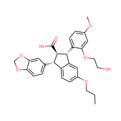 CCCOc1ccc2c(c1)[C@@H](c1ccc(OC)cc1OCCO)[C@H](C(=O)O)[C@H]2c1ccc2c(c1)OCO2 ZINC000003825437