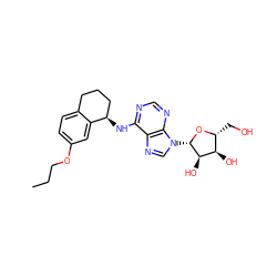 CCCOc1ccc2c(c1)[C@H](Nc1ncnc3c1ncn3[C@@H]1O[C@H](CO)[C@@H](O)[C@H]1O)CCC2 ZINC000013649509