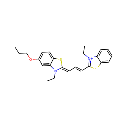 CCCOc1ccc2c(c1)N(CC)/C(=C/C=C/c1sc3ccccc3[n+]1CC)S2 ZINC000473097034