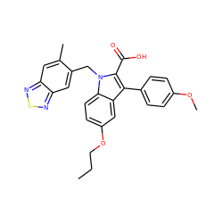 CCCOc1ccc2c(c1)c(-c1ccc(OC)cc1)c(C(=O)O)n2Cc1cc2nsnc2cc1C ZINC000026287136