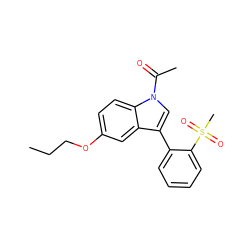 CCCOc1ccc2c(c1)c(-c1ccccc1S(C)(=O)=O)cn2C(C)=O ZINC000653813279