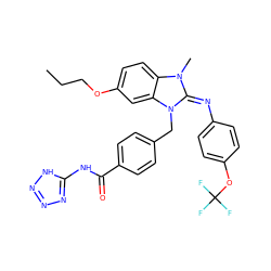 CCCOc1ccc2c(c1)n(Cc1ccc(C(=O)Nc3nnn[nH]3)cc1)/c(=N\c1ccc(OC(F)(F)F)cc1)n2C ZINC000101455529