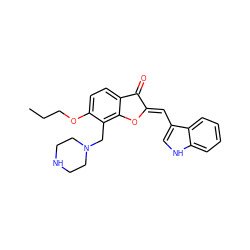 CCCOc1ccc2c(c1CN1CCNCC1)O/C(=C\c1c[nH]c3ccccc13)C2=O ZINC000095562420