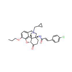 CCCOc1ccc2c3c1O[C@H]1C(=O)CC[C@@]4(NC(=O)/C=C/c5ccc(Cl)cc5)[C@@H](C2)N(CC2CC2)CC[C@]314 ZINC000027104711